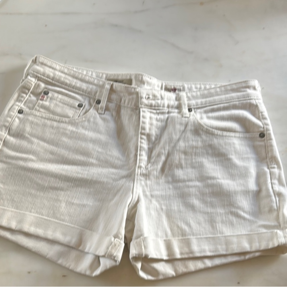 AG The Hailey Ex-Boyfriend Roll-up White Denim Shorts
